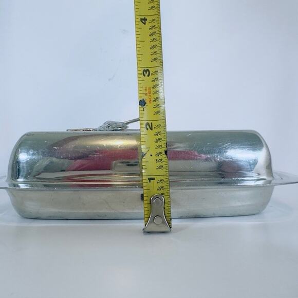 MCM Silver Plated Butter Dish w/Glass butter Tray Pewter Berry & Leaf Handle VTG - Picture 8 of 16